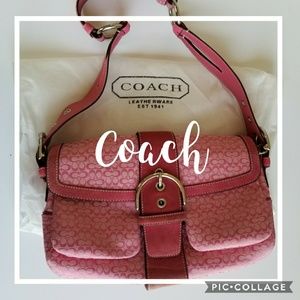 COACH Pink Jacquard Hangbag With Dust Cover